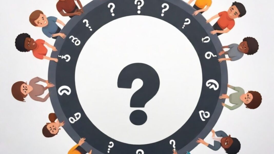 Wheel spinning game with a question mark in the mi